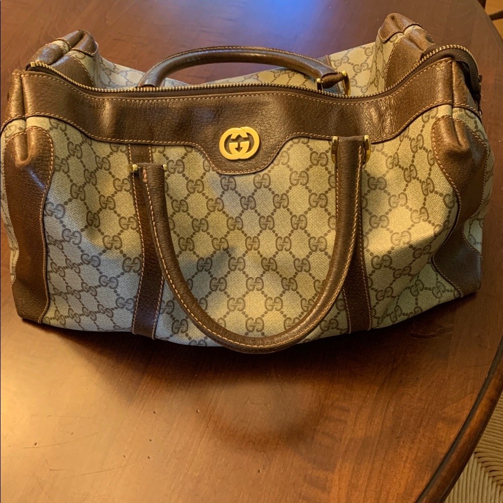 Gucci Brown and Cream Monogram Handbag